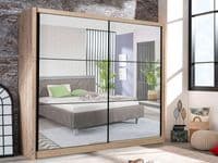 Navara Artisan Oak Effect Full Mirrored 2 Door Sliding Door Wardrobe Slider 213cm Wide 11008348 RZ