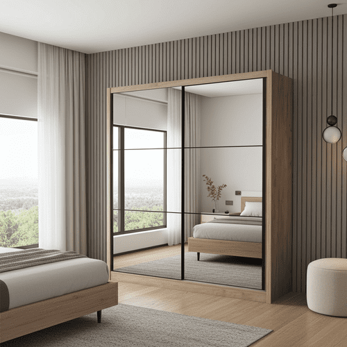 Navara Artisan Oak Effect Full Mirrored 2 Door Sliding Door Wardrobe Slider 213cm Wide 11008348 RZ