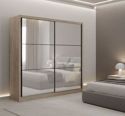 Navara Artisan Oak Effect Full Mirrored 2 Door Sliding Door Wardrobe Slider 213cm Wide 11008348 RZ