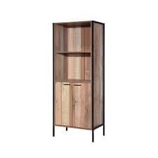 Nazaire Distressed Oak Effect Tall 2 Door Display Cabinet 19LD366