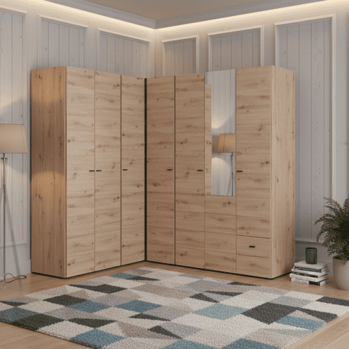 Nevis Oak Effect 3 Piece Large Corner Wardrobe Modular Set