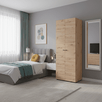 Nevis Oak Effect Narrow 2 Door Space-Saving 78.5cm Wide Wardrobe - 11014819 S/O