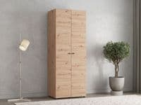 Nevis Oak Effect Narrow 2 Door Space-Saving 78.5cm Wide Wardrobe - 11014819 S/O