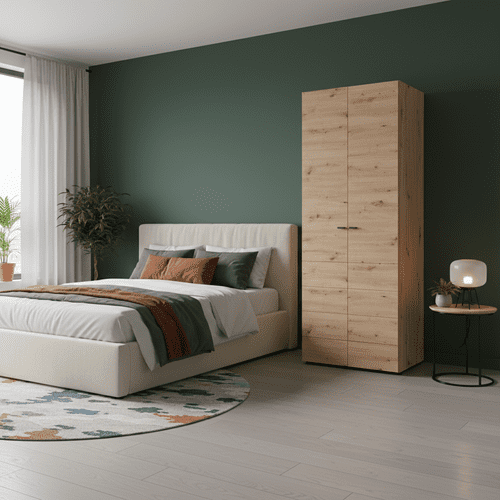 Nevis Oak Effect Narrow 2 Door Space-Saving 78.5cm Wide Wardrobe - 11014819 S/O