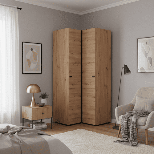Nevis Oak Effect Narrow 2 Door Space-Saving Corner Wardrobe - 11014891 S/O