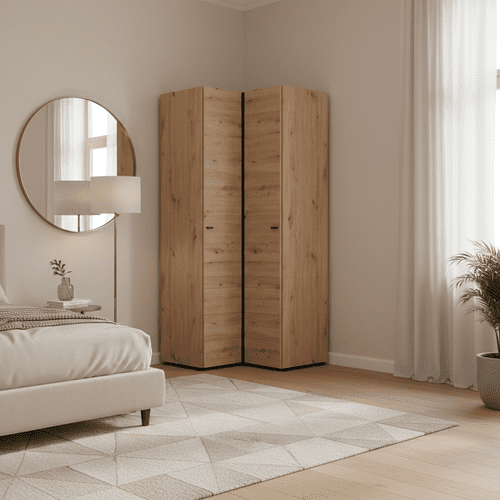 Nevis Oak Effect Narrow 2 Door Space-Saving Corner Wardrobe 95cm - 11014891 S/O