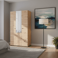 Nevis Oak Effect Narrow 3 Door 1 Drawer Space-Saving 117cm Combination Wardrobe - 11014880 S/O