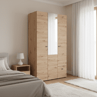 Nevis Oak Effect Narrow 3 Door 1 Drawer Space-Saving 117cm Combination Wardrobe - 11014880 S/O