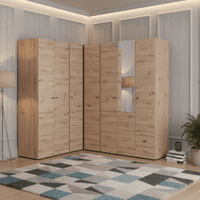 Nevis Oak Effect Narrow 3 Door 1 Drawer Space-Saving 117cm Combination Wardrobe - 11014880 S/O