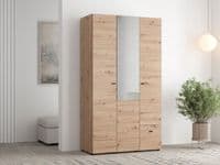 Nevis Oak Effect Narrow 3 Door 1 Drawer Space-Saving 117cm Combination Wardrobe - 11014880 S/O