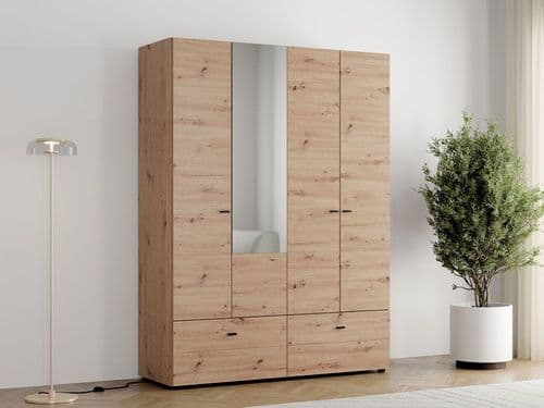 Nevis Oak Effect Narrow 4 Door 2 Drawer Space-Saving 155cm Combination Wardrobe - 11014882
