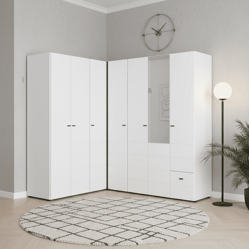 Nevis White 3 Piece Large Corner Wardrobe Modular Set