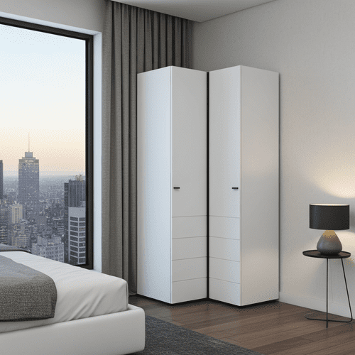 Nevis White Narrow 2 Door Space-Saving Corner Wardrobe - 11014892