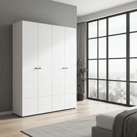 Nevis White Narrow 4 Door Space-Saving 155cm Wardrobe - 11014951