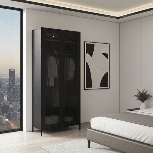 Noir Matte Black Steel 2 Door Wardrobe - LD26