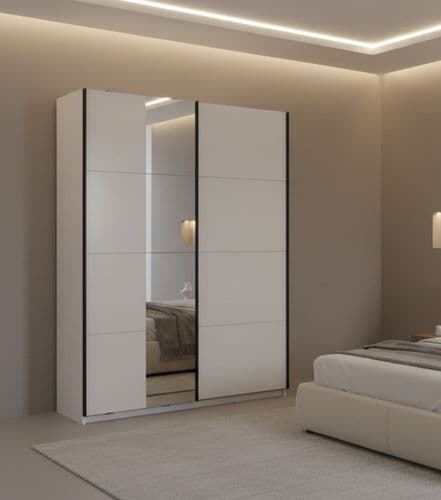Noor White Mirrored Sliding Door Wardrobe 145cm - 11013481