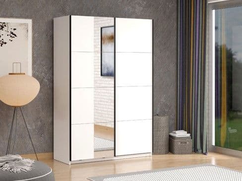 Cellini White Gloss Free Standing Sliding Wardrobe - FurnitureFactor