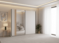 Novara Cashmere Taupe And Artisan Oak Effect Large Mirrored Sliding Door Wardrobe 220cm 11013694