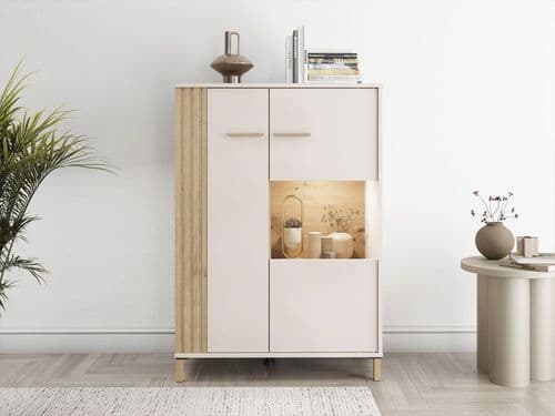 Novara Cashmere Taupe And Artisan Oak Effect Short Low Display Cabinet - 11013024 S/O