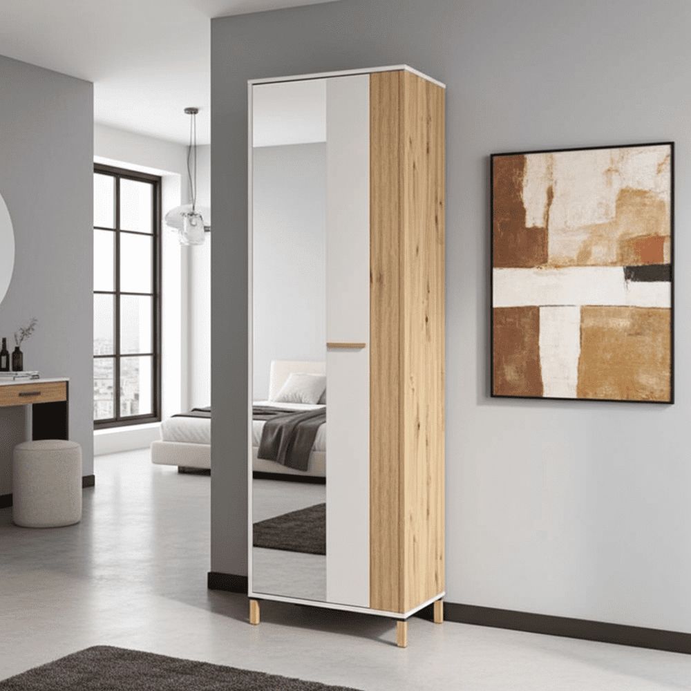Novara Cashmere Taupe And Artisan Oak Effect Slim Narrow Shallow