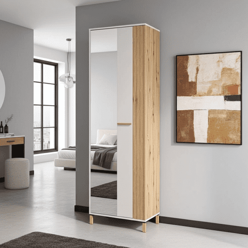 Novara Cashmere Taupe And Artisan Oak Effect Slim Narrow Shallow Depth Wardrobe  59.5cm- 11013554 RZ