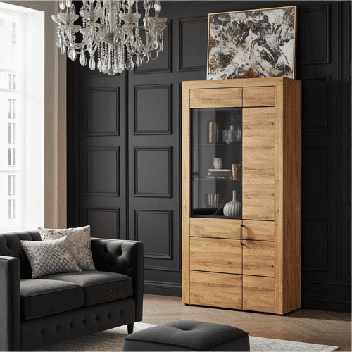 Oakli Oak Effect Large Tall Display Cabinet K12