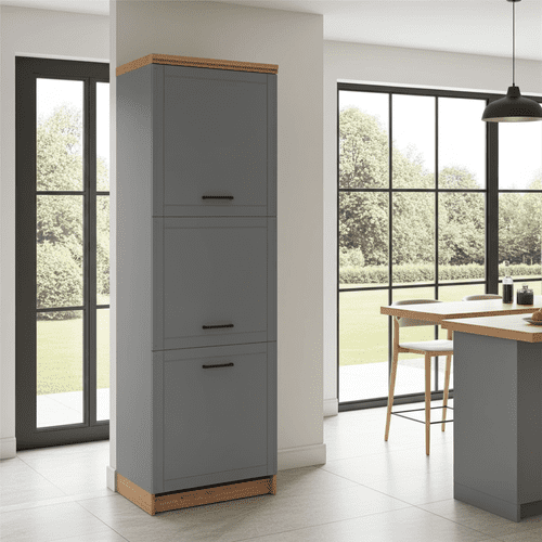 Oliver Grey And Oak Effect Tall 60cm 3 Door Kitchen Larder Unit Pantry Cupboard - 11012281