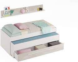 Olmo White & Oak Effect Single Bed with 1 Drawer and Shelf - 0K7438A - O/S