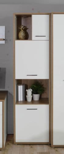 Olten Tall White Gloss & Oak Display Bookcase With 3 Doors and Open Shelves - CHRR711-M213
