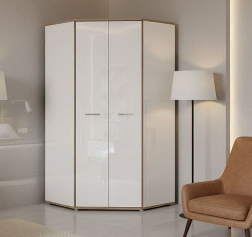 Olten White Gloss & Oak Effect 2 Door Corner Wardrobe 103cm - CHRBS891-M213
