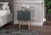Options Blue Scandia, 2 Drawer & Wood Legs Bedside Cabinet BSB110 CP