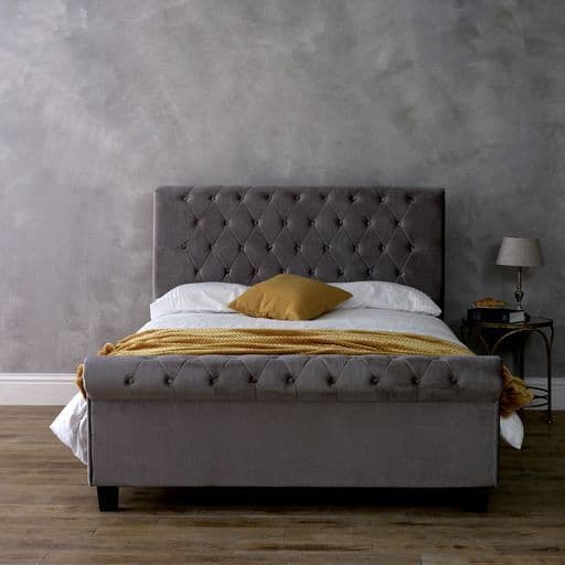 Orbit Plush Silver Velvet Fabric 4ft6 Double Bed - LLB
