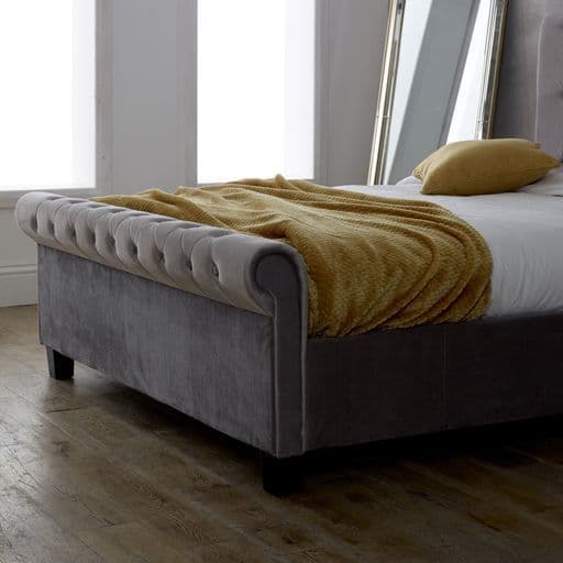 Orbit Plush Silver Velvet Fabric 4ft6 Double Bed - LLB