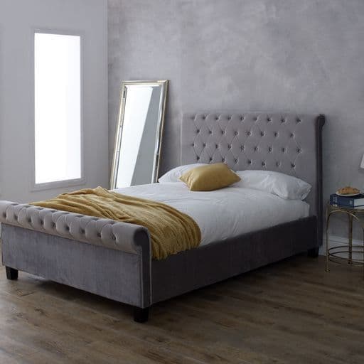 Orbit Plush Silver Velvet Fabric 4ft6 Double Bed - LLB
