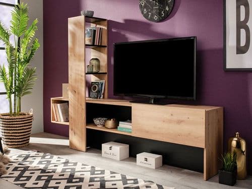 Orense Artisan Oak Effect And Black TV Cabinet With Bookshelf 11008243 S/O