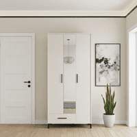 Orkney White 3 Door Tall Shallow Depth Mirrored Wardrobe for Small Spaces 93cm - 11014281 RZ