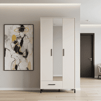Orkney White 3 Door Tall Shallow Depth Mirrored Wardrobe for Small Spaces 93cm - 11014281 RZ