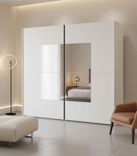 Orlando White Large 219cm Mirrored Sliding Door Wardrobe - 8XIKA202