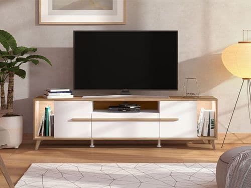 Orleans Oak Effect And White 189cm Wide TV Unit Cabinet With Storage 11013346 S/O