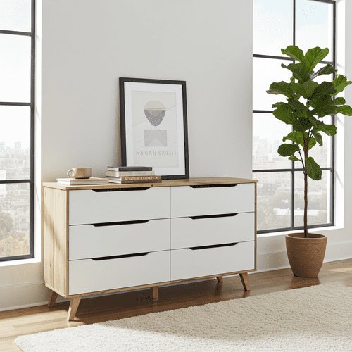 Oslo Wide White & Oak Effect Chest Of Drawer Storage Unit - VNKK221-L25