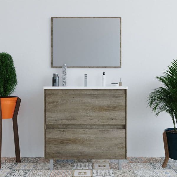 Paco 800mm Oak Effect 2 Drawer Bathroom Vanity Cabinet with Sink And Mirror -305040H/SO