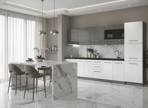 Petra 200cm Kitchen White Gloss and Grey Cupboards 11012311