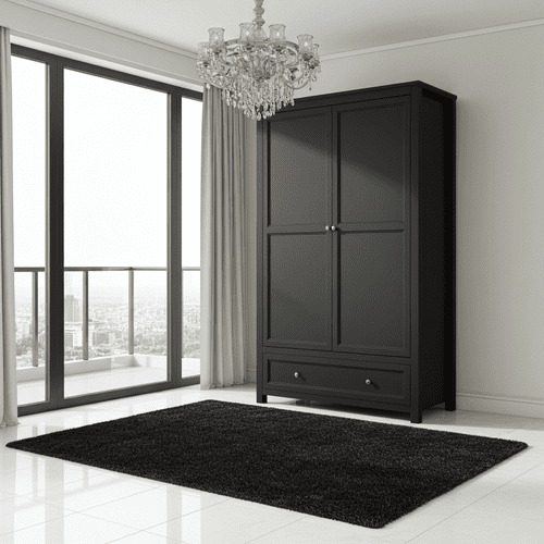 Phantom Matte Black Panelled 2 Door Wardrobe - LD26