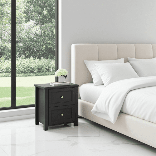Phantom Matte Black Panelled 2 Drawer Bedside - LD26