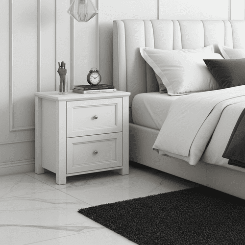 Phantom Matte White Panelled 2 Drawer Bedside - LD26