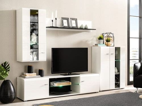 Prato White Gloss And Black Entertaiment Media Center Wall TV Cabinet - 11008777 S/O