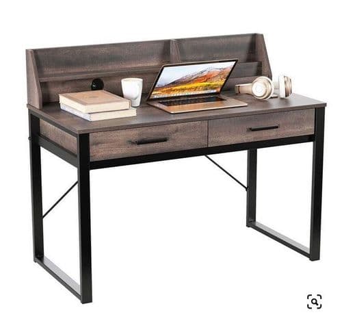 Pretoria Dark Walnut Effect Writing Desk with Drawers and Hutch