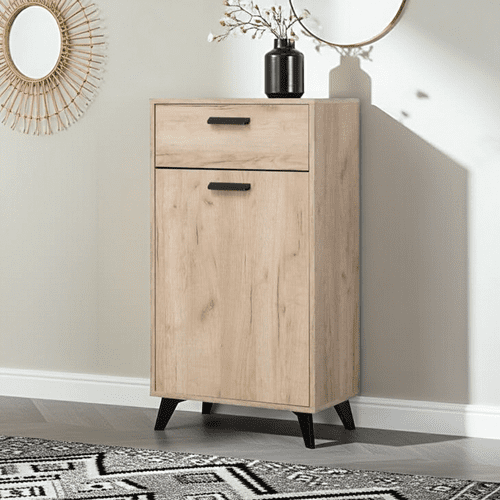 Priva Slim Narrow Sideboard Storage Unit in Grey Oak Effect