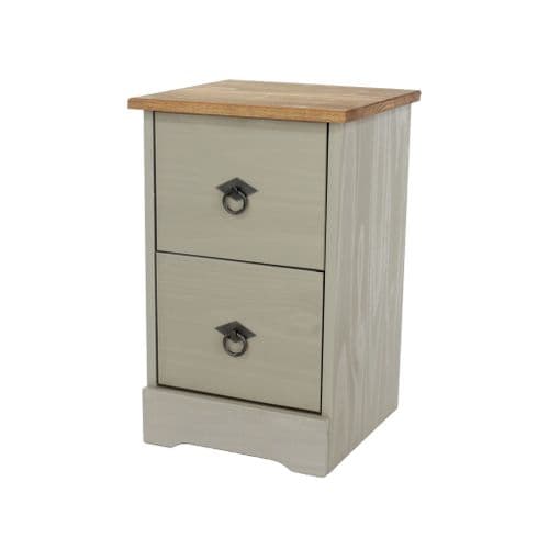 Puebla Grey Waxed  2 Drawer Compact Bedside Cabinet GCCR509