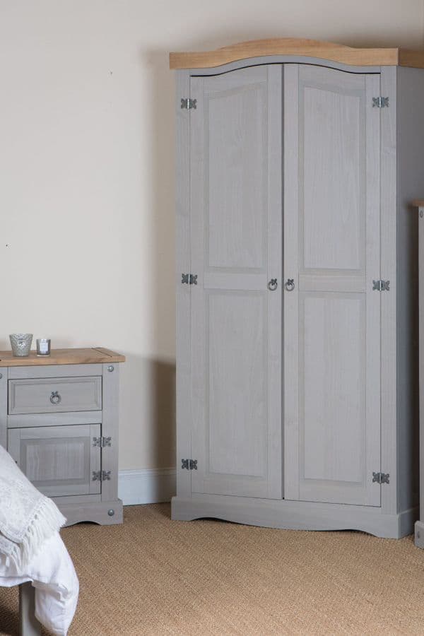 Puebla Grey Waxed Pine 2 Door Wardrobe CRG520